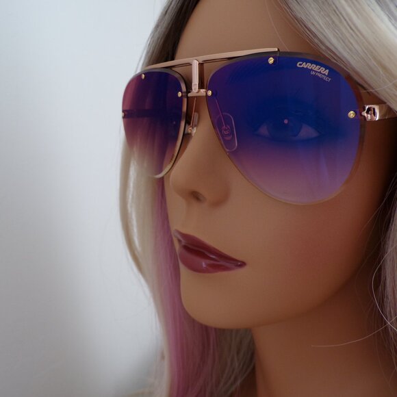 Carrera Rimless Gradient Aviator Pilot Shades, Gold Copper Blue Mirror 1032S A8 - Picture 13 of 14